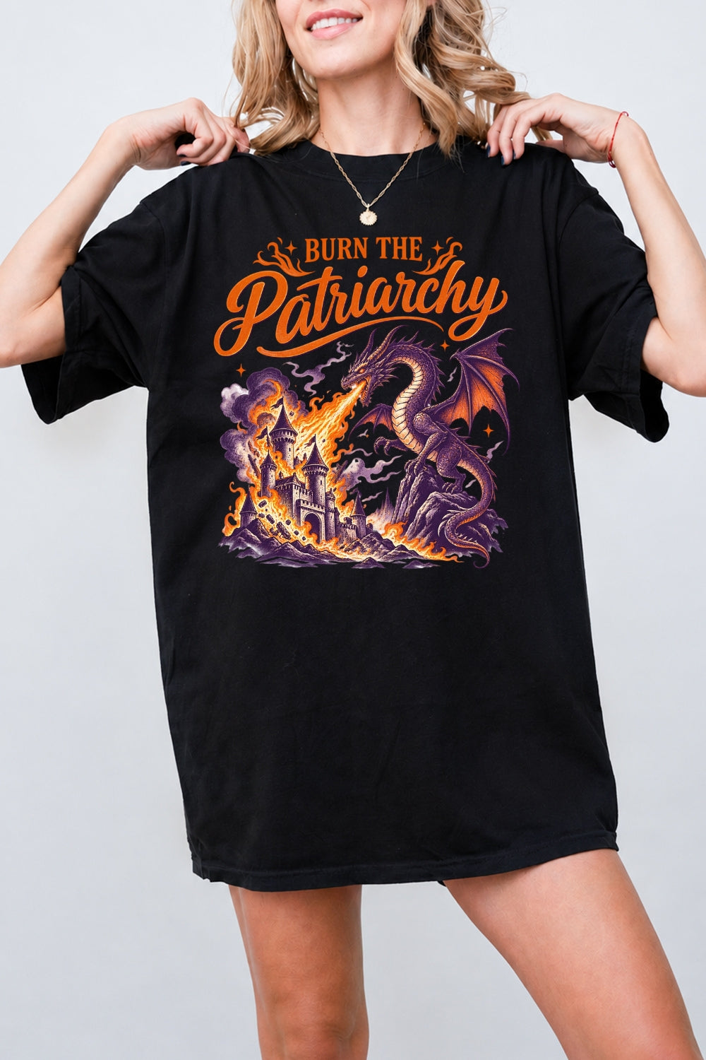 Burn the patriarchy fire dragon tee