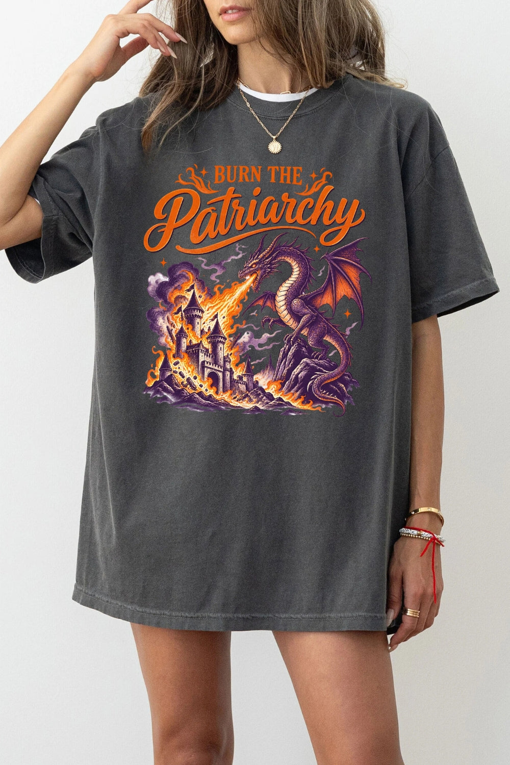 Burn the patriarchy fire dragon tee