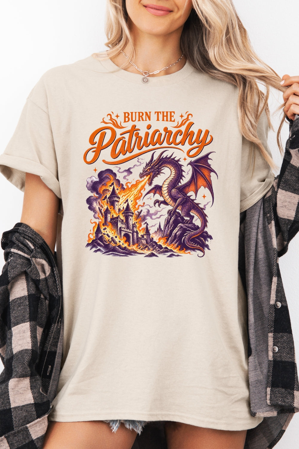 Burn the patriarchy fire dragon tee