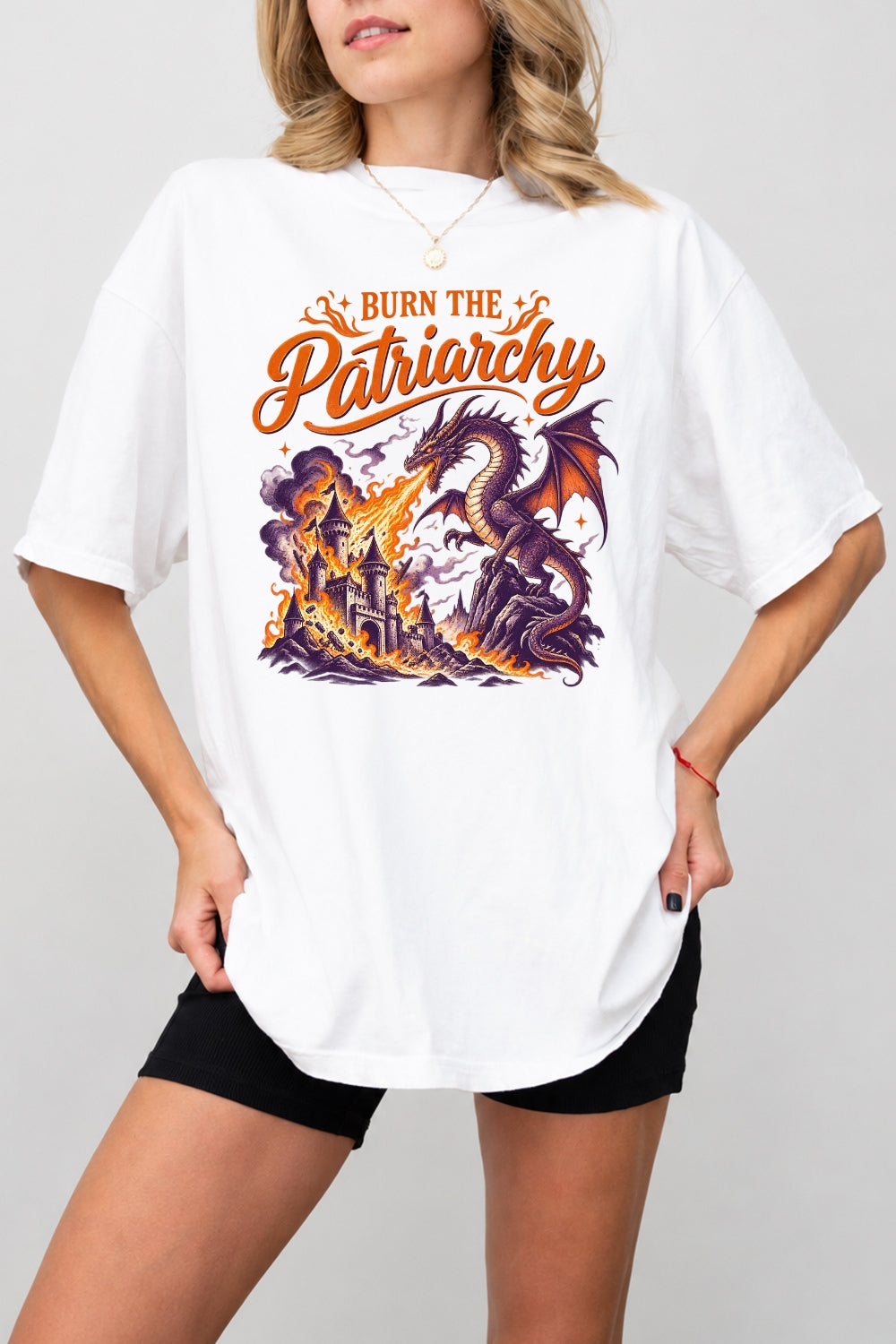 Burn the patriarchy fire dragon tee