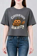 Carved by faith lit by grace pumpkin crop top