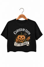 Carved by faith lit by grace pumpkin crop top