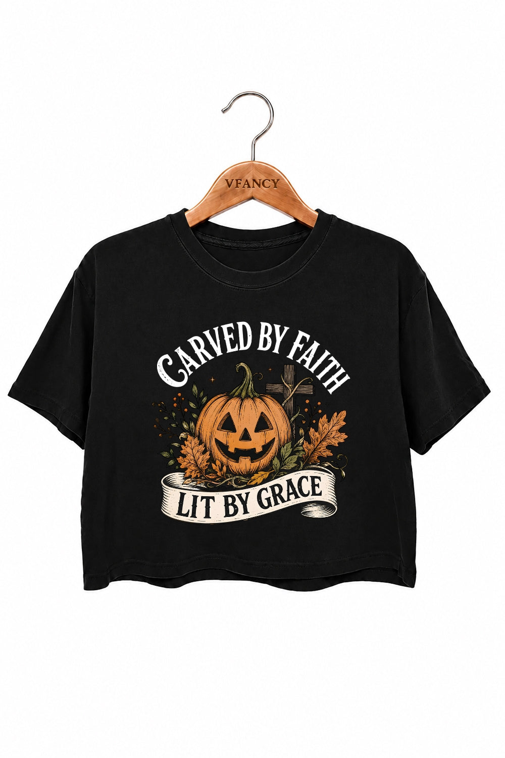 Carved by faith lit by grace pumpkin crop top