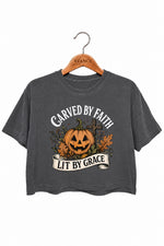 Carved by faith lit by grace pumpkin crop top