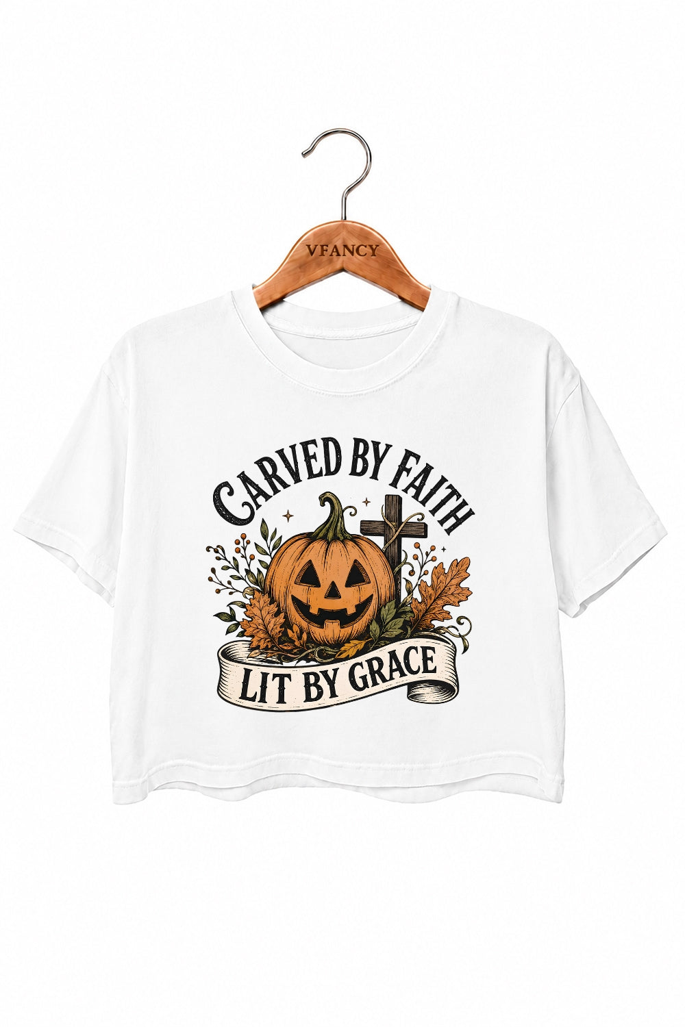Carved by faith lit by grace pumpkin crop top