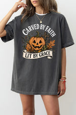 Carved by faith lit by grace pumpkin tee