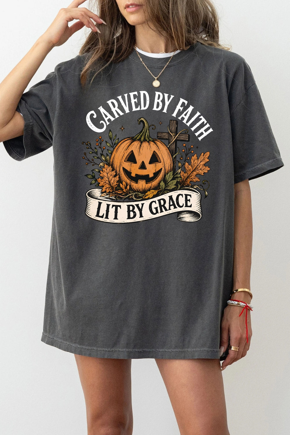 Carved by faith lit by grace pumpkin tee
