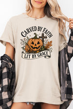 Carved by faith lit by grace pumpkin tee