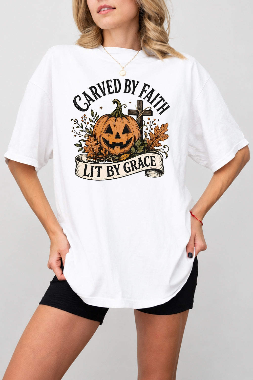 Carved by faith lit by grace pumpkin tee