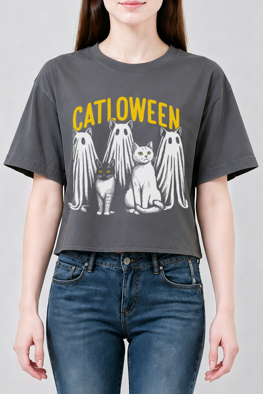 Catloween funny halloween crop top