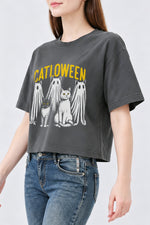 Catloween funny halloween crop top