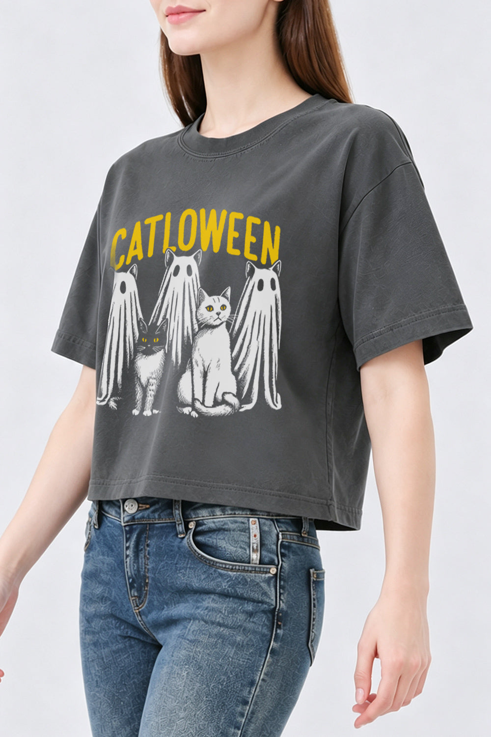 Catloween funny halloween crop top