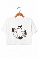 Cats playing with ghost crop top