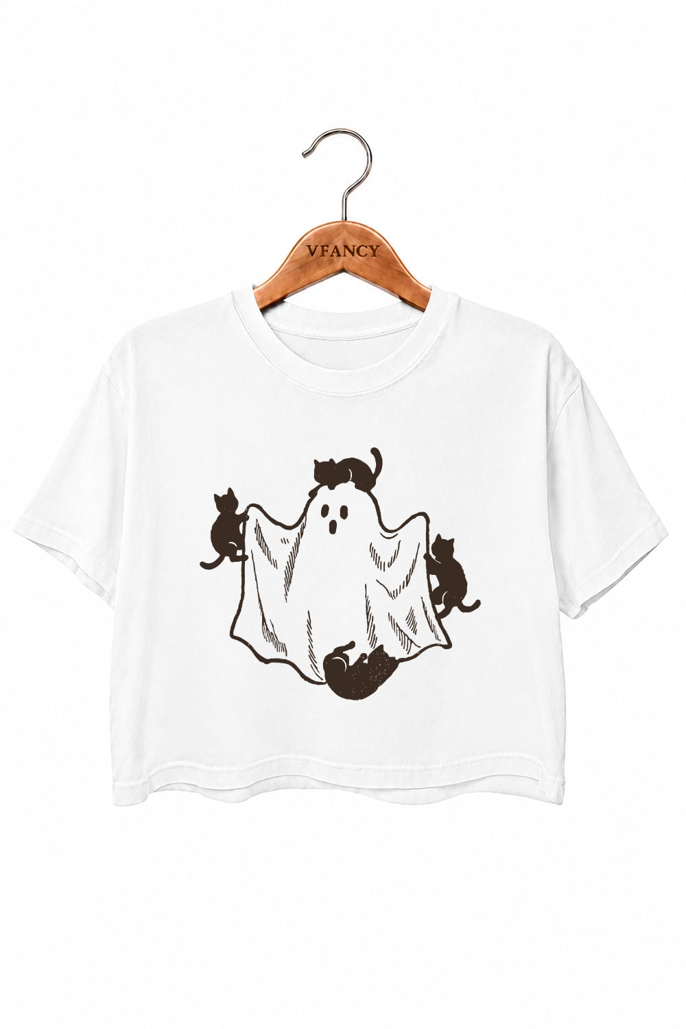 Cats playing with ghost crop top