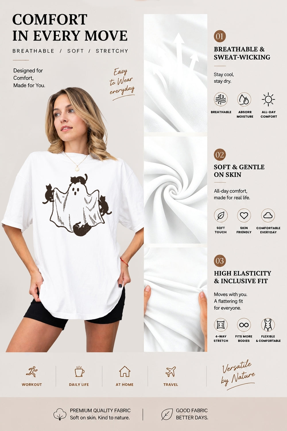 Cats playing with ghost tee