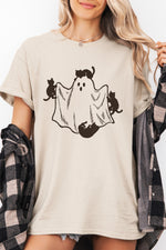 Cats playing with ghost tee
