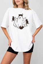 Cats playing with ghost tee