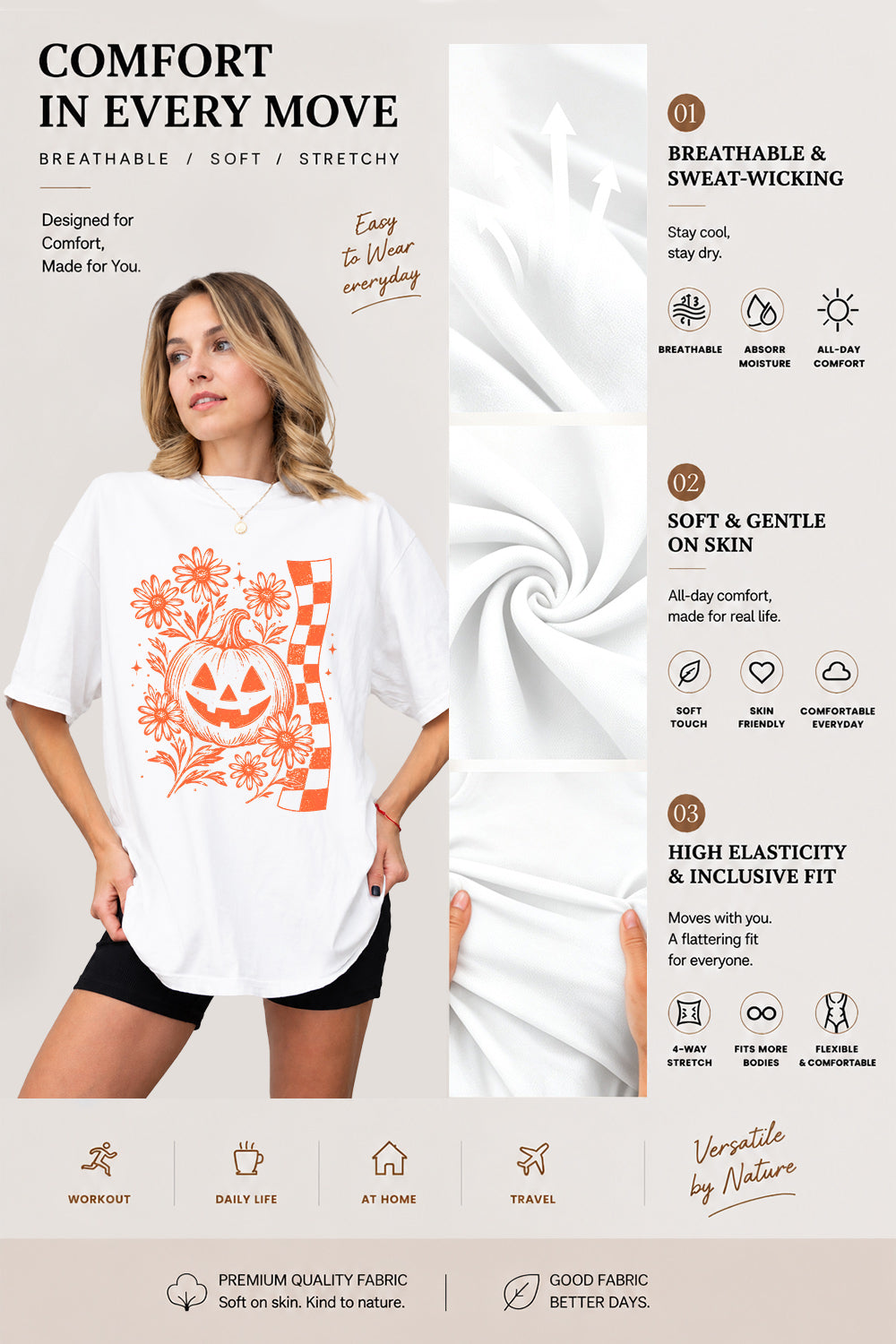 Checkerboard halloween pumpkin flower tee