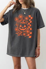 Checkerboard halloween pumpkin flower tee