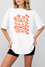 Checkerboard halloween pumpkin flower tee