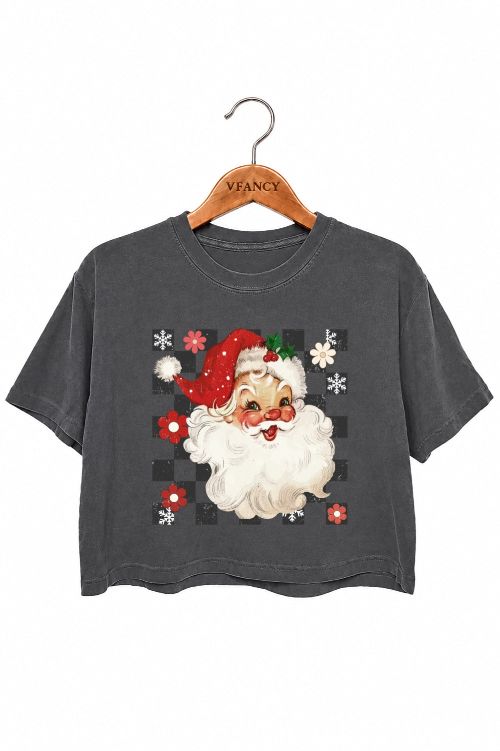 Checkerboard santa christmas crop top