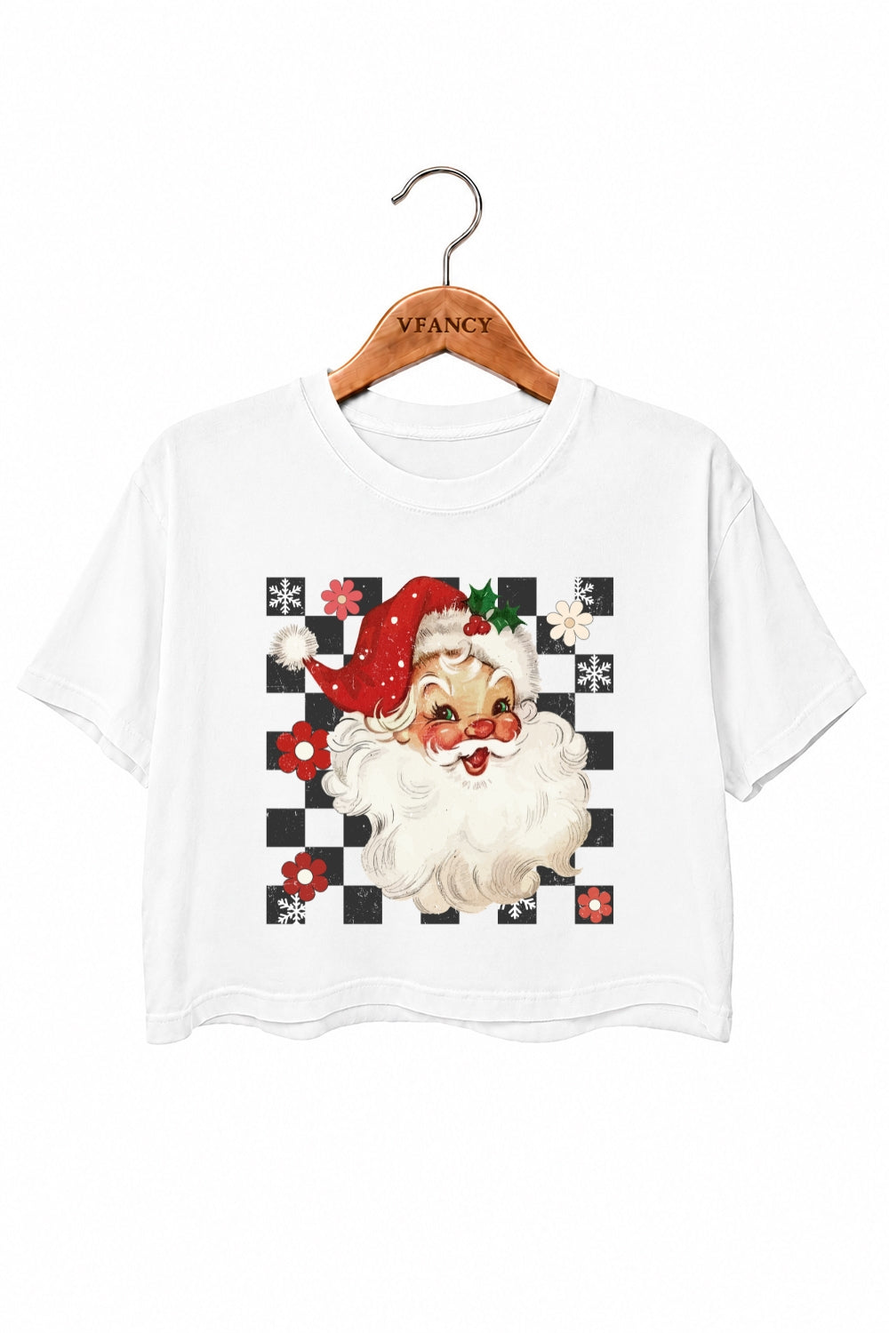 Checkerboard santa christmas crop top