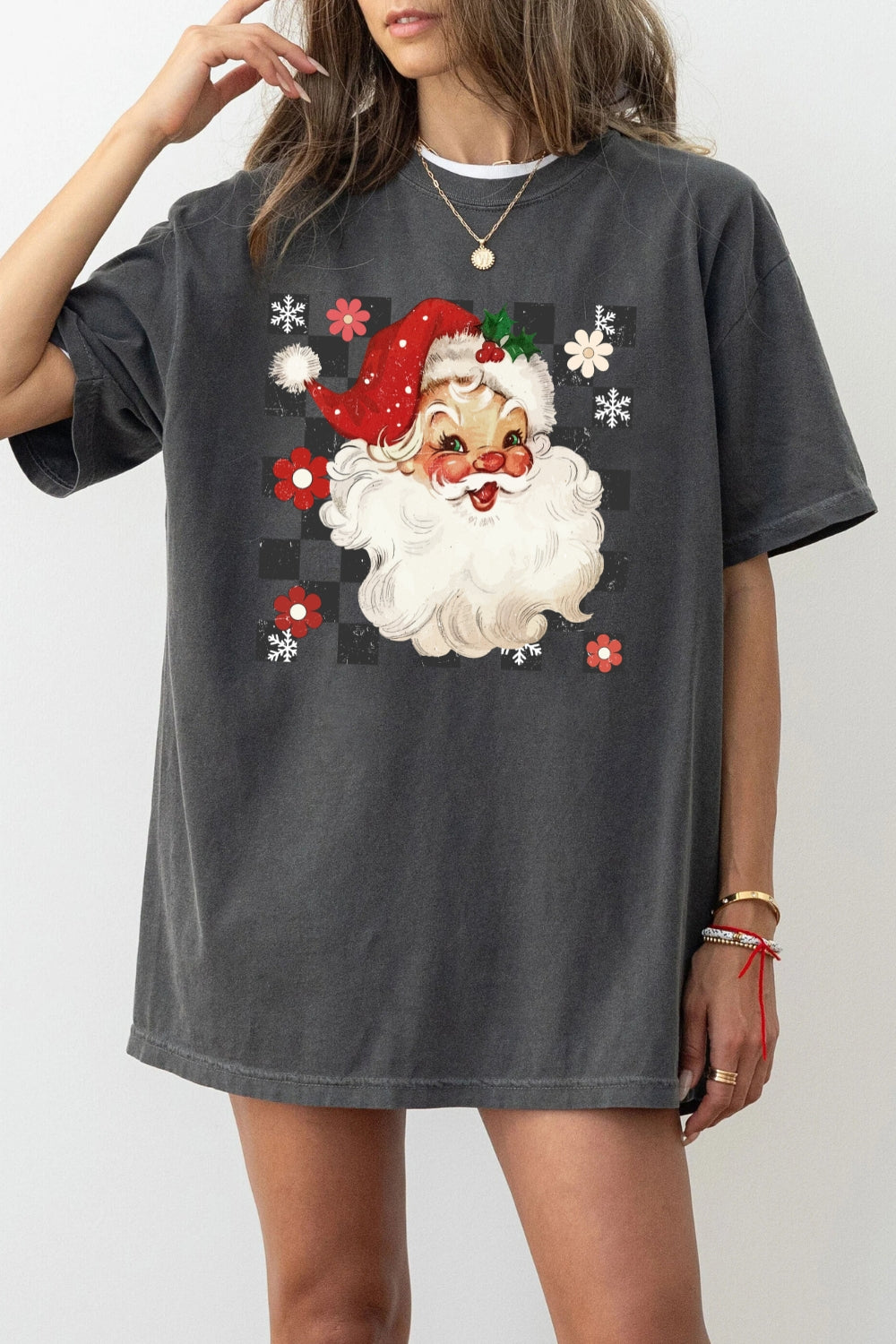 Checkerboard santa christmas tee