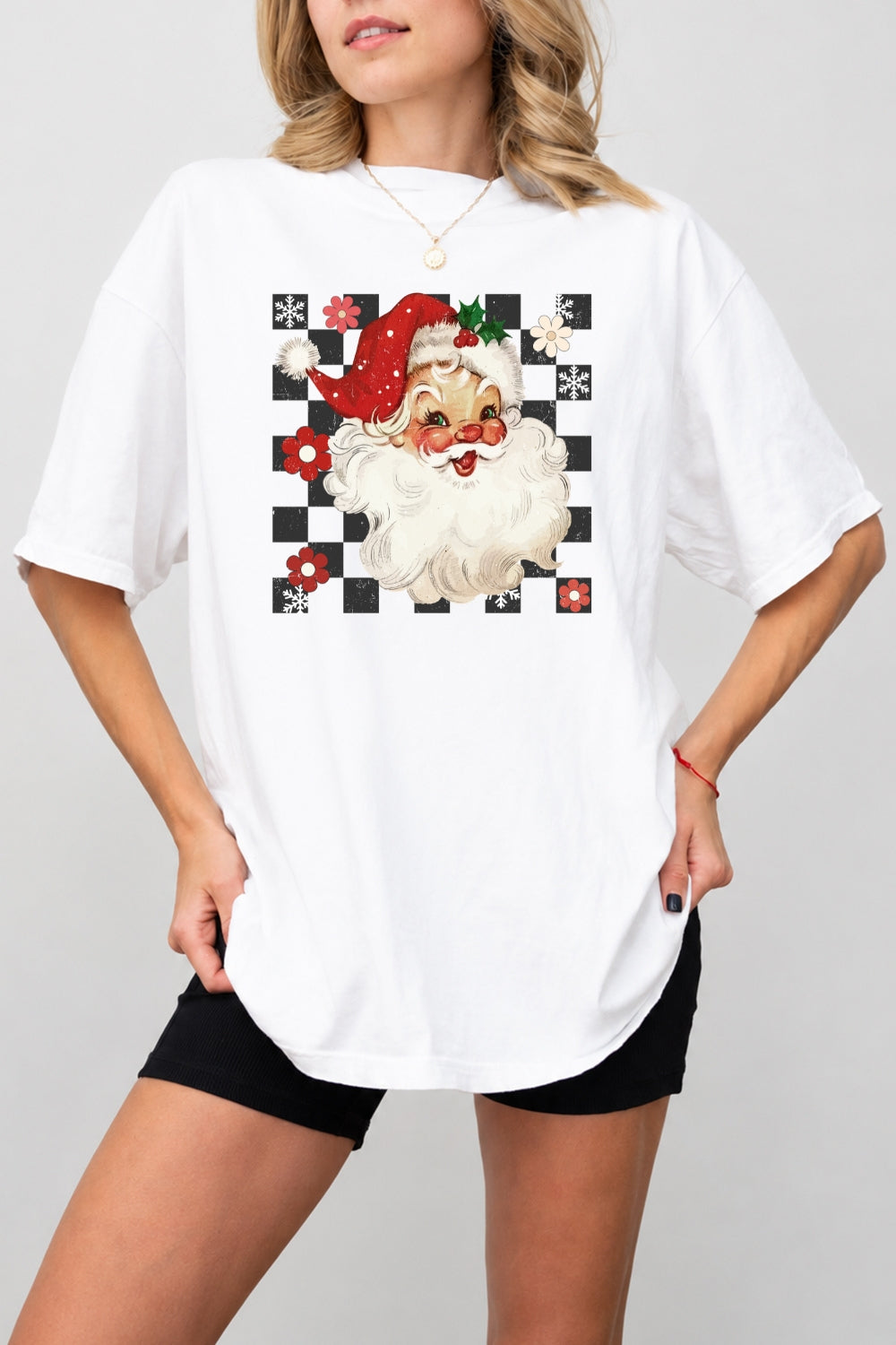 Checkerboard santa christmas tee