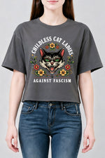 Childless cat ladies against fascism crop top