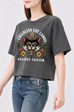 Childless cat ladies against fascism crop top
