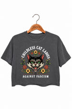 Childless cat ladies against fascism crop top
