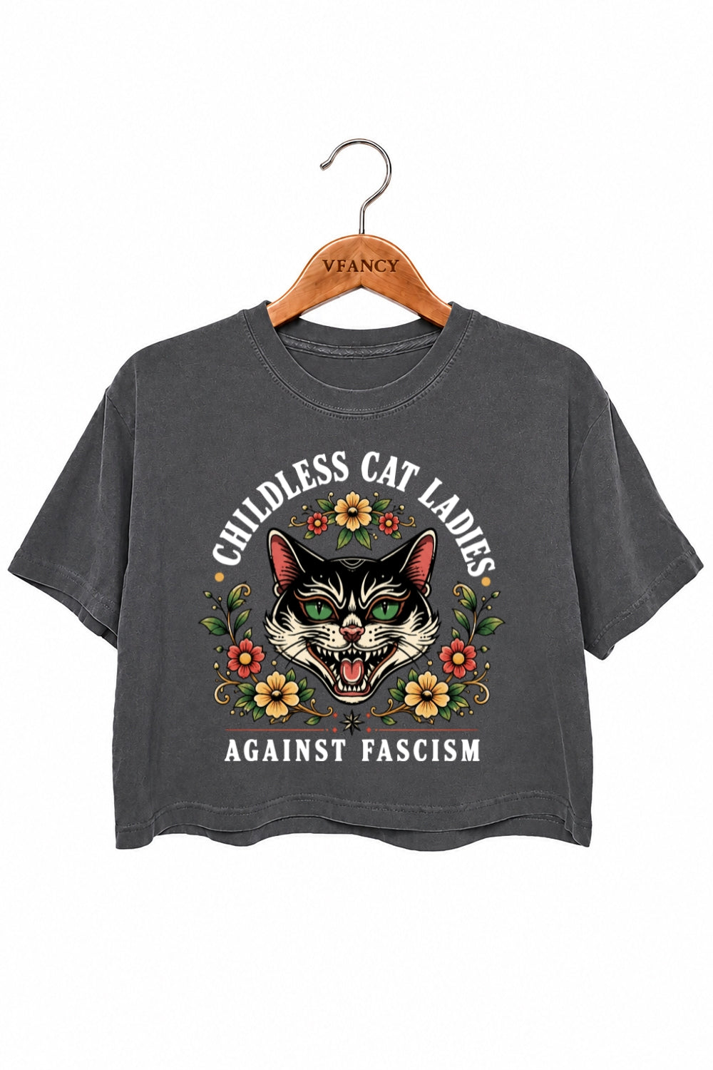 Childless cat ladies against fascism crop top