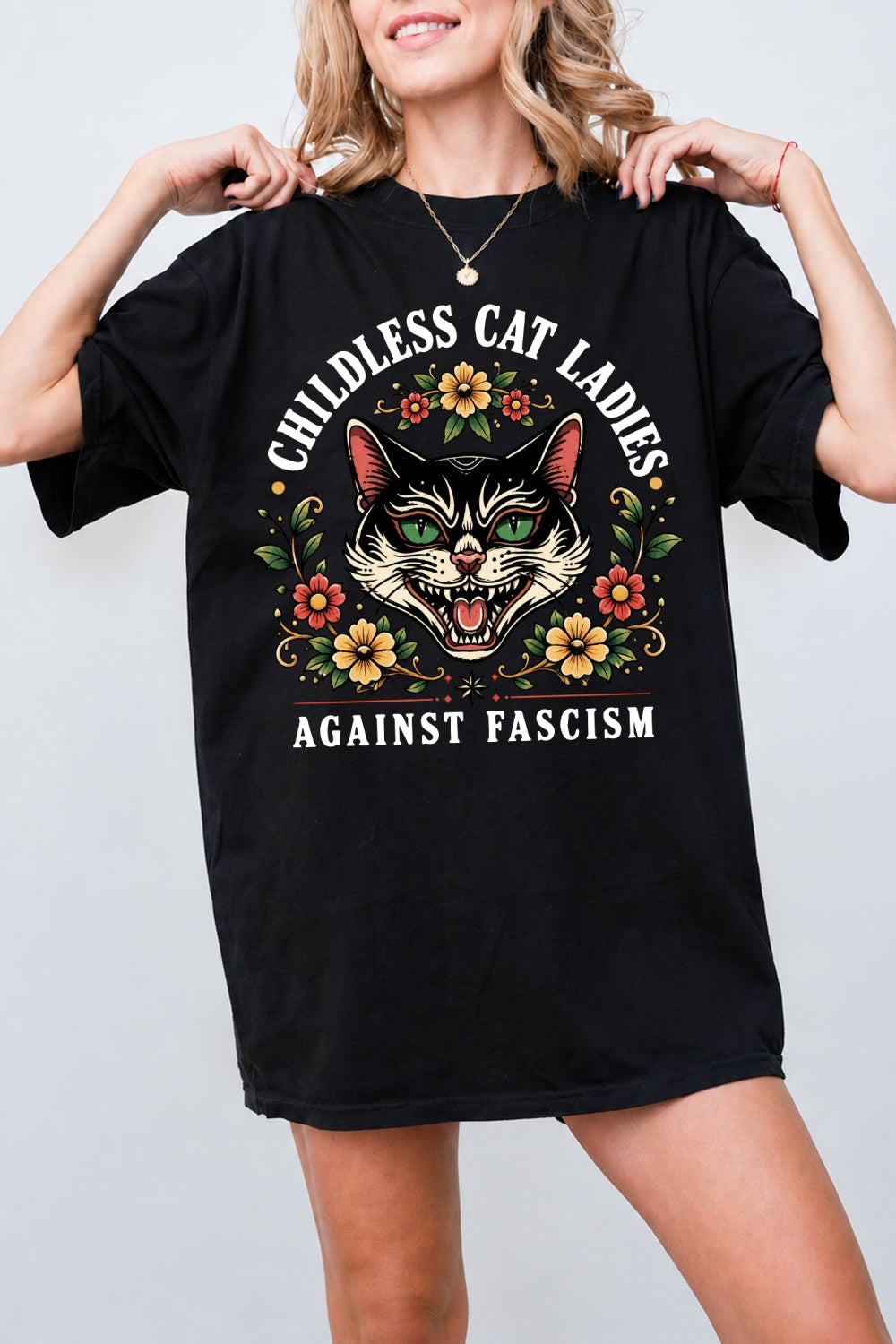 Childless cat ladies against fascism tee