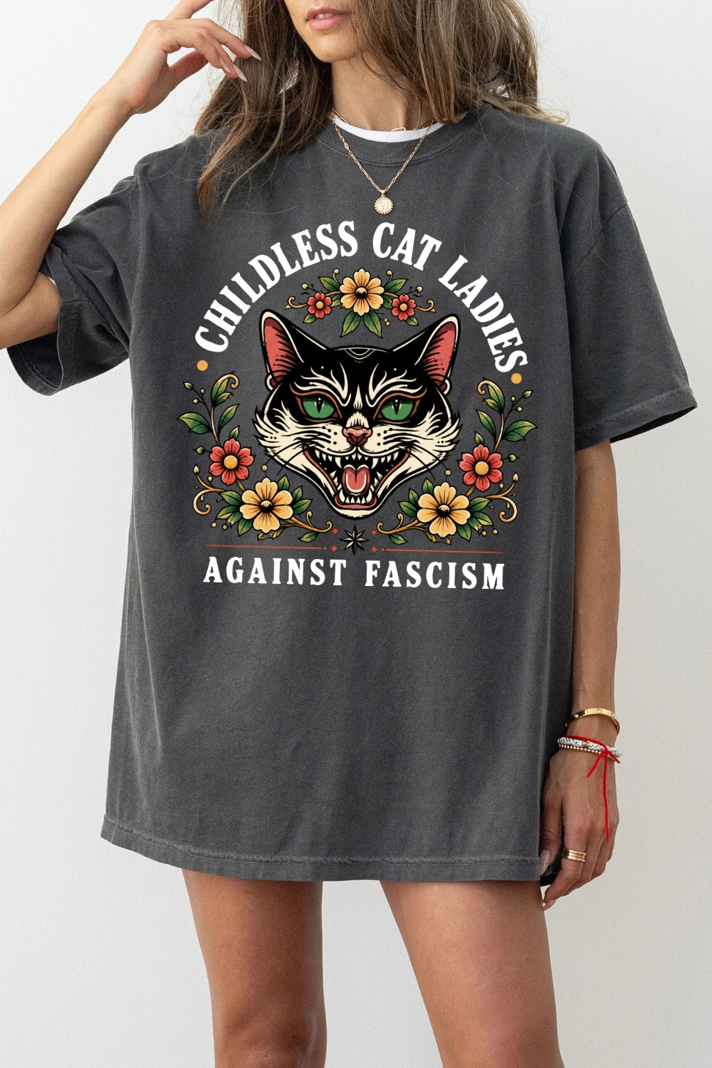 Childless cat ladies against fascism tee