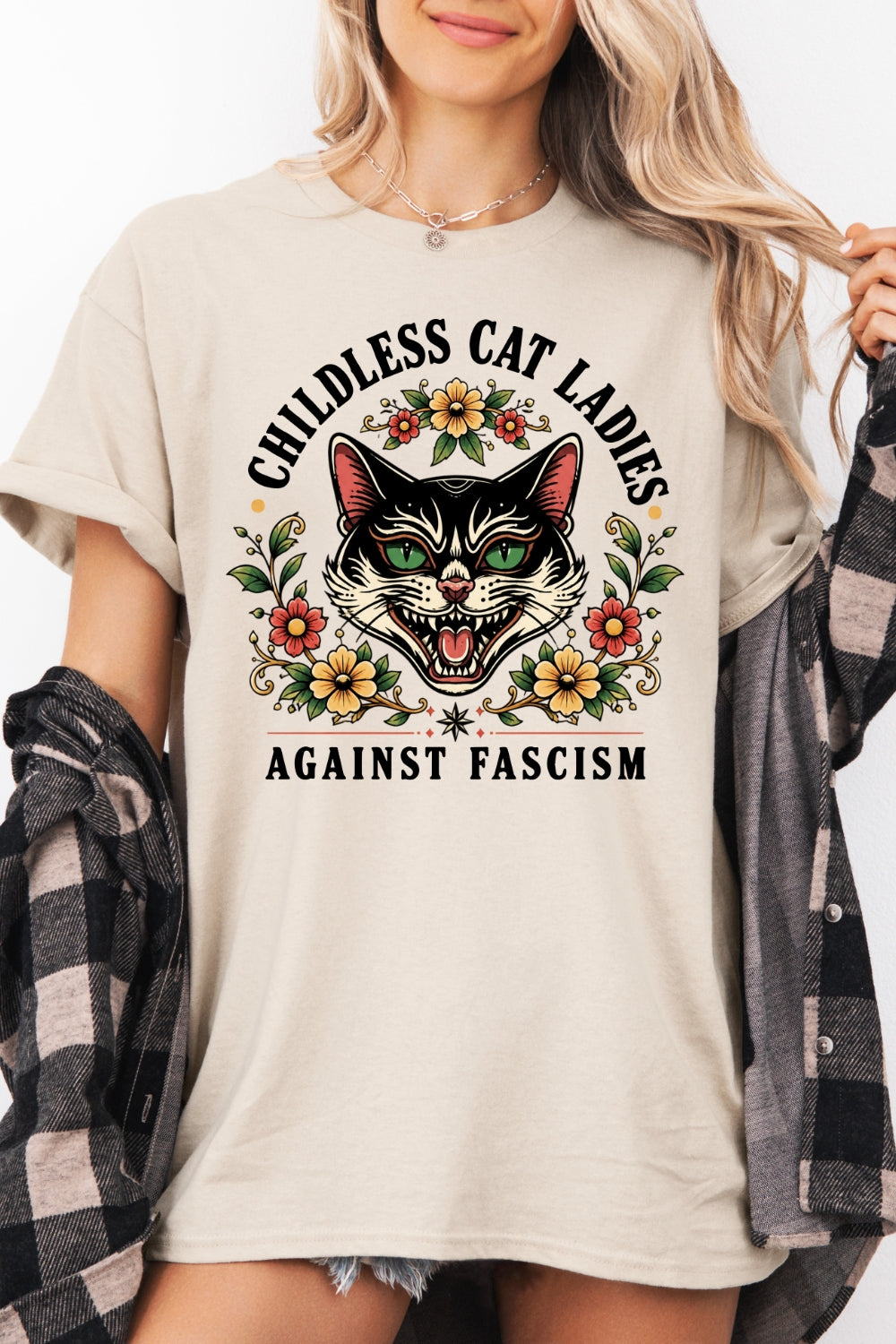 Childless cat ladies against fascism tee