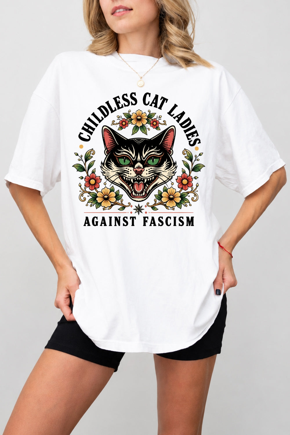 Childless cat ladies against fascism tee