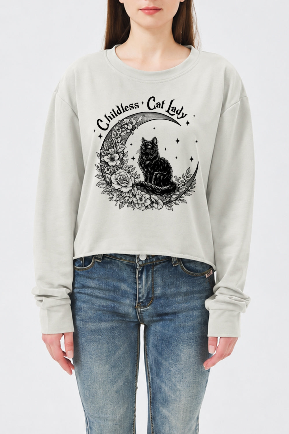 Childless cat lady moon crop sweatshirt
