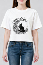 Childless cat lady moon crop top