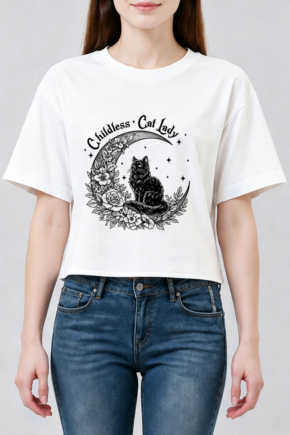 Childless cat lady moon crop top