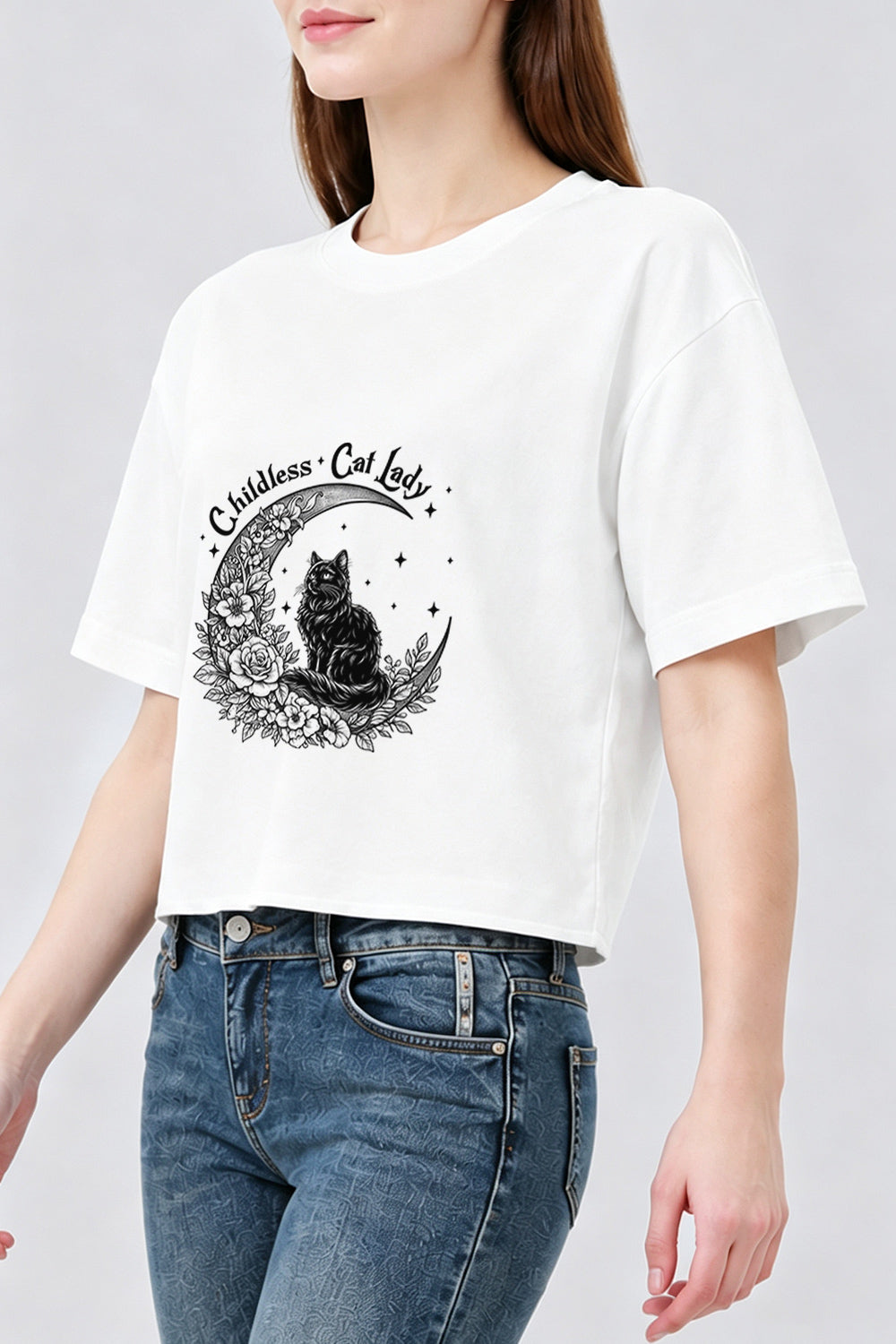 Childless cat lady moon crop top