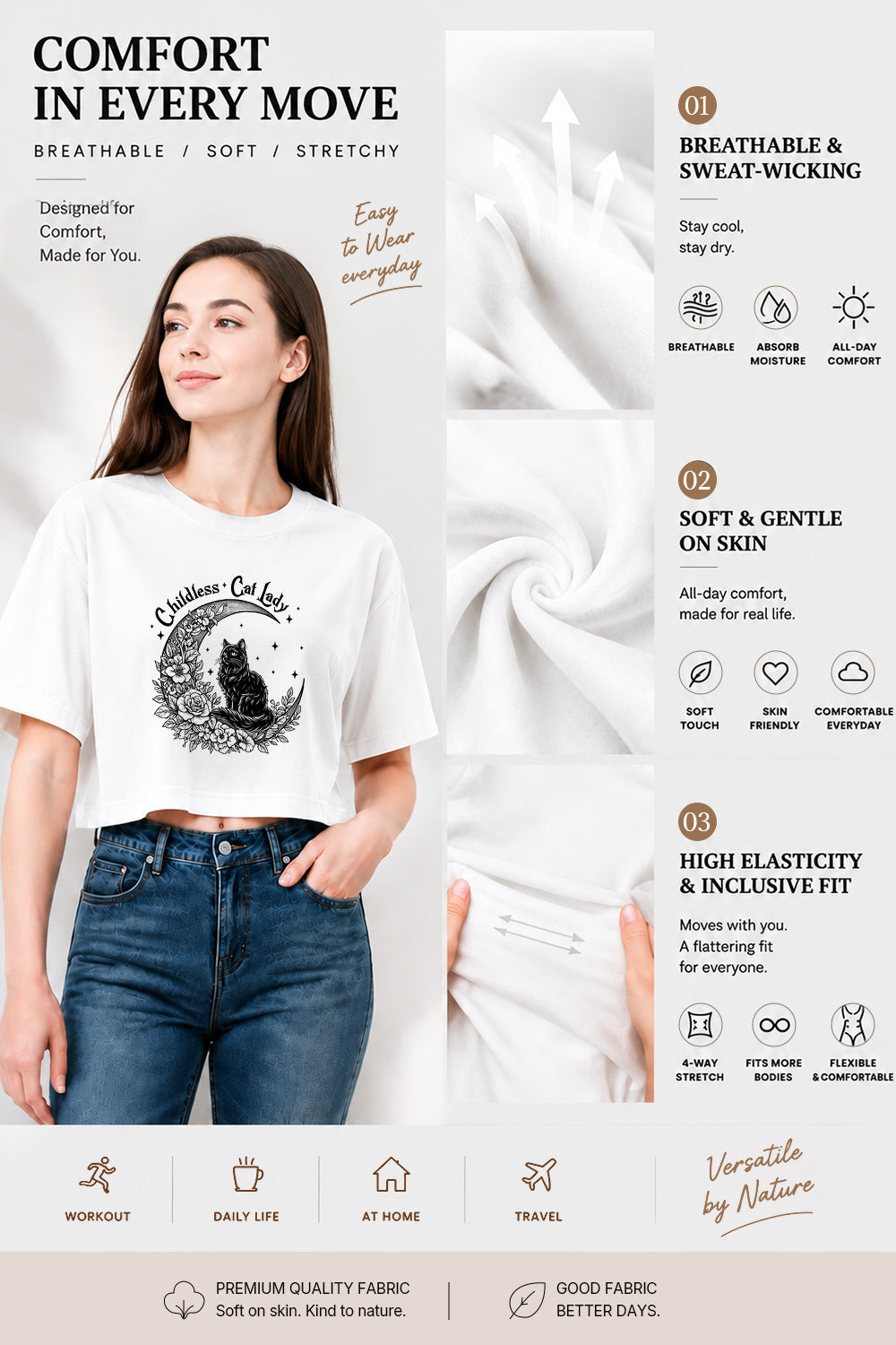 Childless cat lady moon crop top
