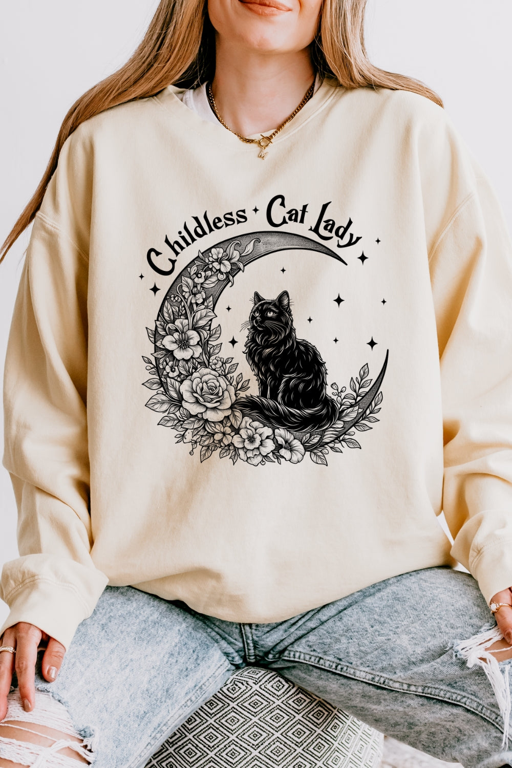 Childless cat lady moon sweatshirt