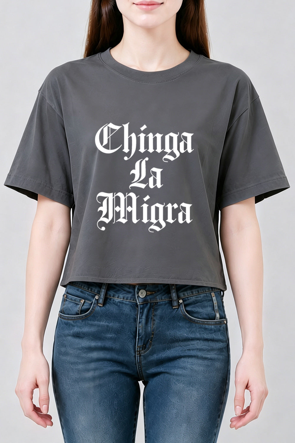 Chinga la migra gothic crop top
