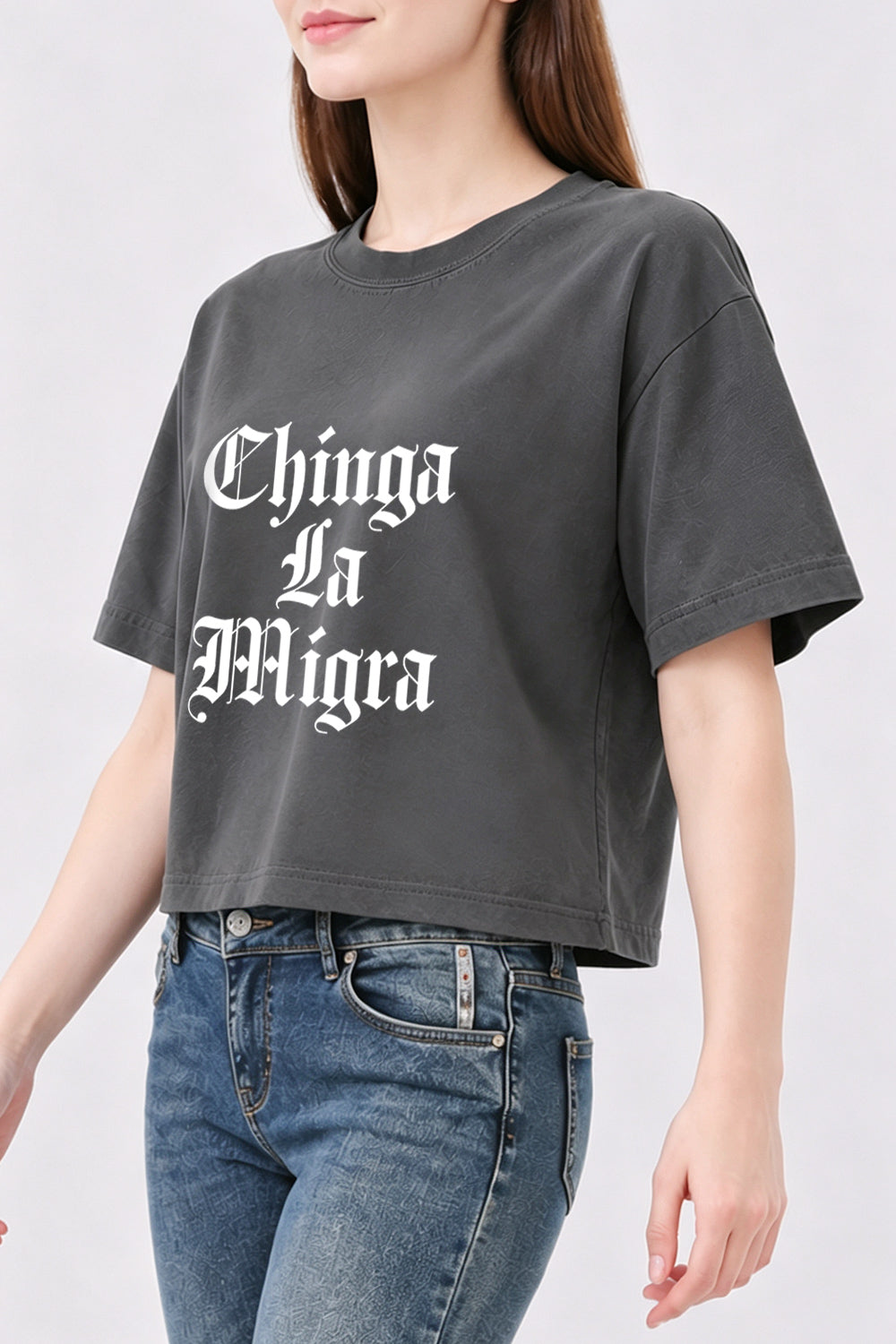 Chinga la migra gothic crop top