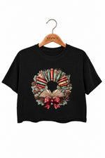 Christmas books wreath crop top