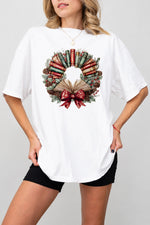 Christmas books wreath tee