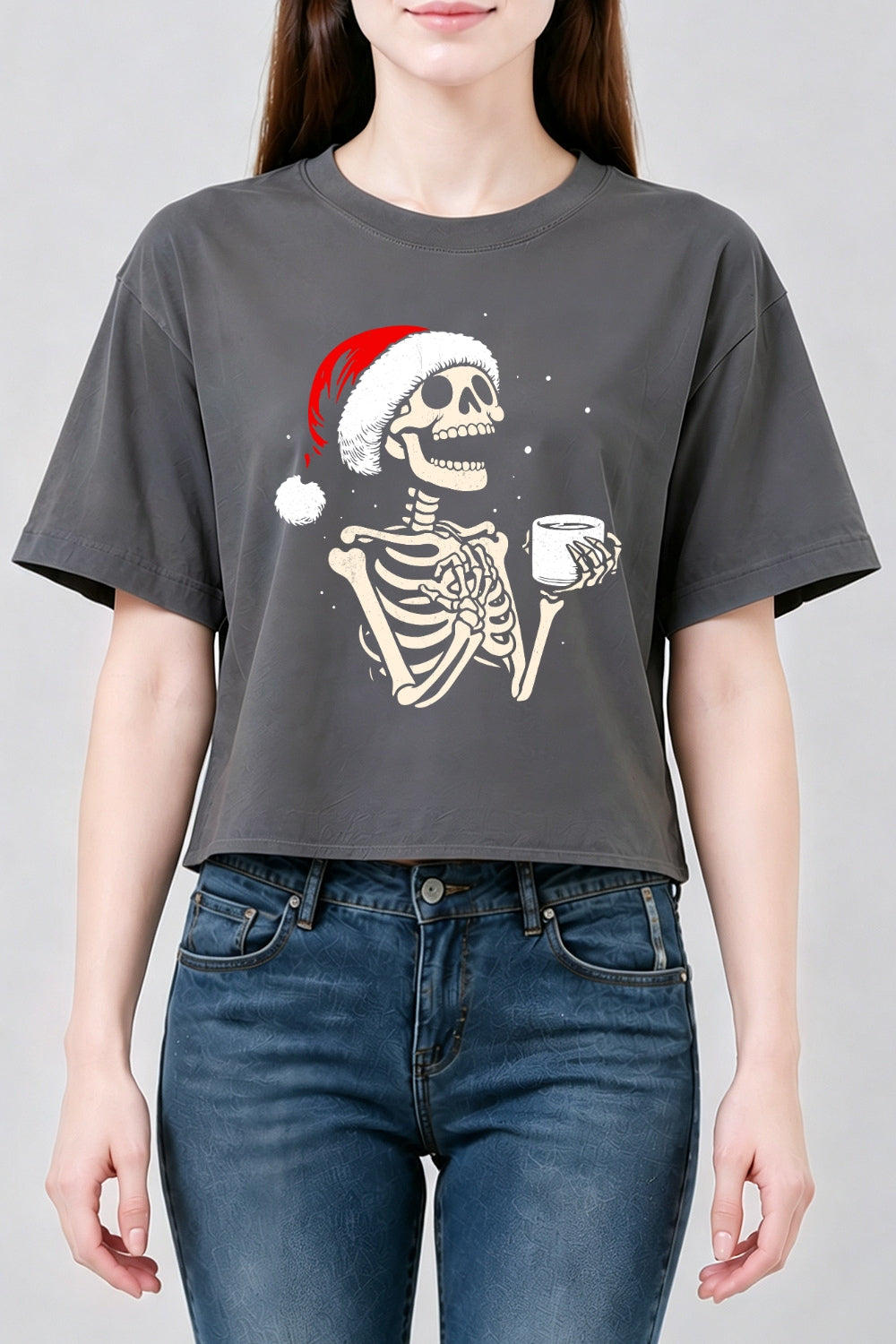 Christmas coffee skull crop top