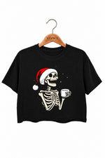 Christmas coffee skull crop top