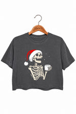 Christmas coffee skull crop top