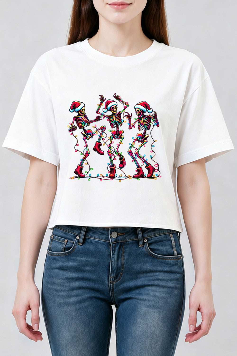 Christmas dancing skeleton crop top